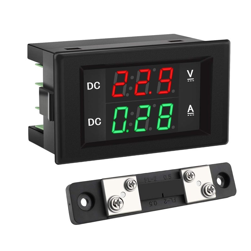 DROK مقياس فولت رقمي DC 4.5-100V مقياس أمبير مقياس متعدد الاستخدامات، مقياس أمبير DC مقياس جهد، مقياس تيار 0-50A، جهاز اختبار فولت LED لبطارية محرك السيارات - Image 1